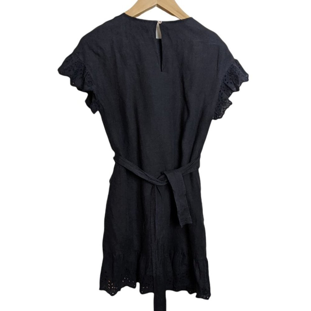 Aritzia Wilfred la boheme Ninette Ruffled Wrap Dress XS Black Linen Mini - Picture 4 of 6